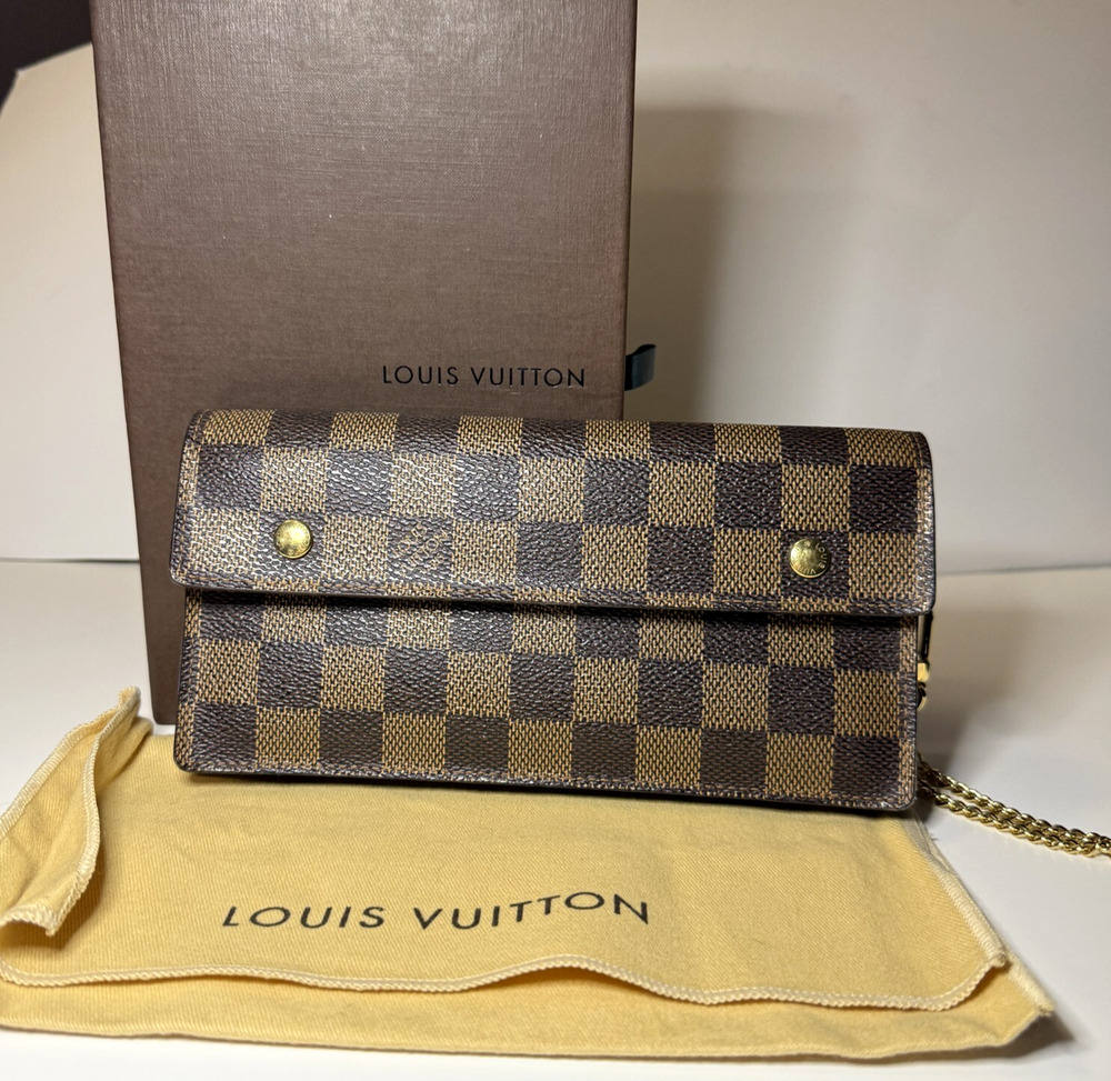 Louis Vuitton Ebene Damier Portefeuille Acordion Wallet Wristlet Authentic Bag